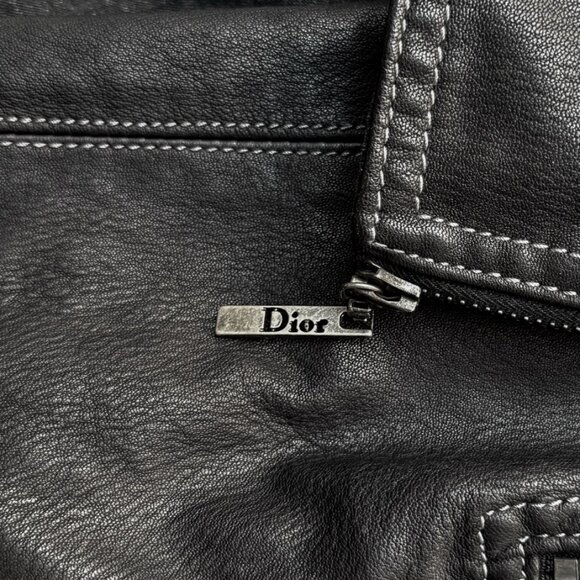 Christian Dior FW06 Black Leather Braided Sleeves Denim Jacket - Picture 10 of 11